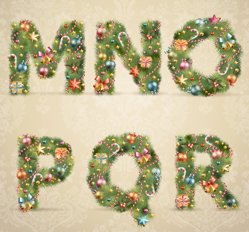 Creative Christmas Tree alphabet and number vector set 06