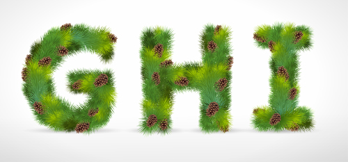 Creative Christmas Tree alphabet and number vector set 08