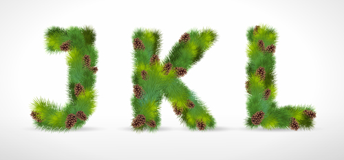 Creative Christmas Tree alphabet and number vector set 09