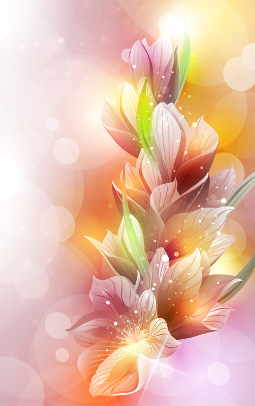 y flowers shiny vector background 03 Fantasy flowers shiny vector background 03