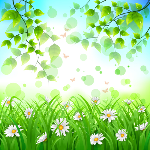 spring green leaves flower design background 