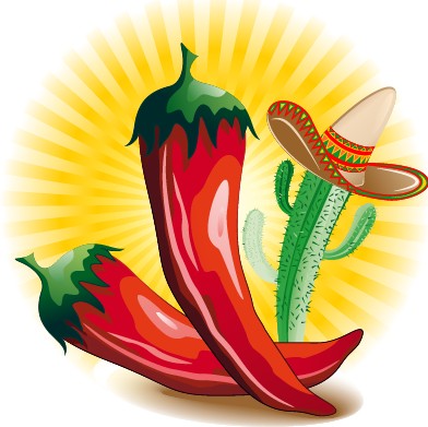 Funny red peppers and cactus vector