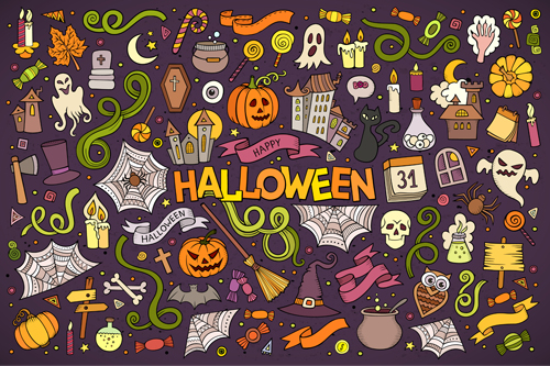 Halloween hand drawing decorative elements vector