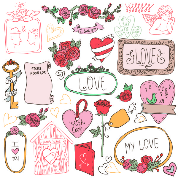 Hand drawn cartoon love elements vector 02