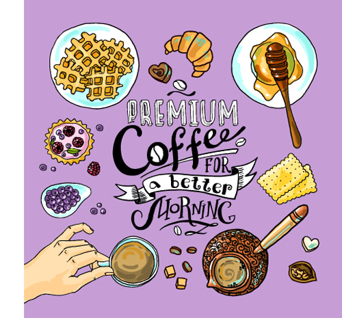 Hand drawn coffee elements background art 02