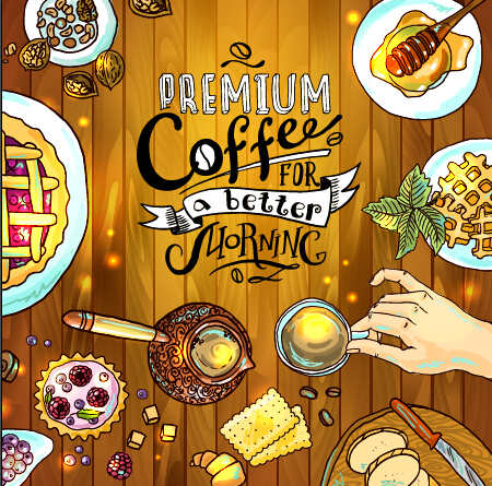 Hand drawn coffee elements background art 04