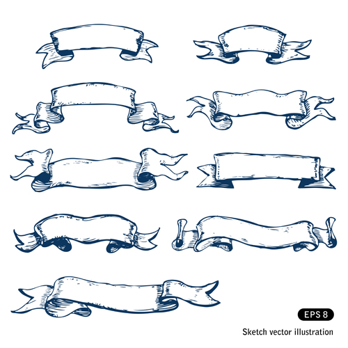 Hand drawn vintage ribbon benner vector 01
