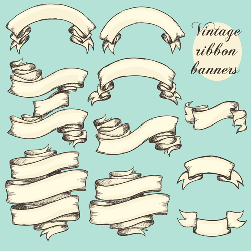 Hand drawn vintage ribbon benner vector 02