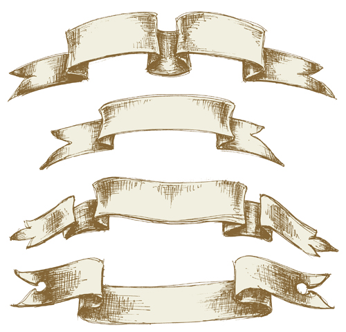 Hand drawn vintage ribbon benner vector 03