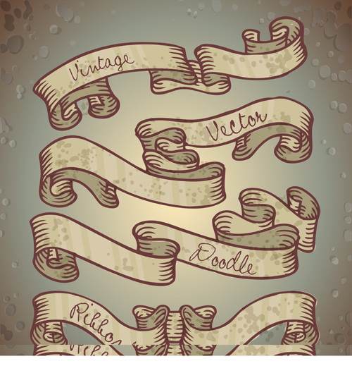 Hand drawn vintage ribbon benner vector 04