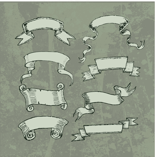 Hand drawn vintage ribbon benner vector 05