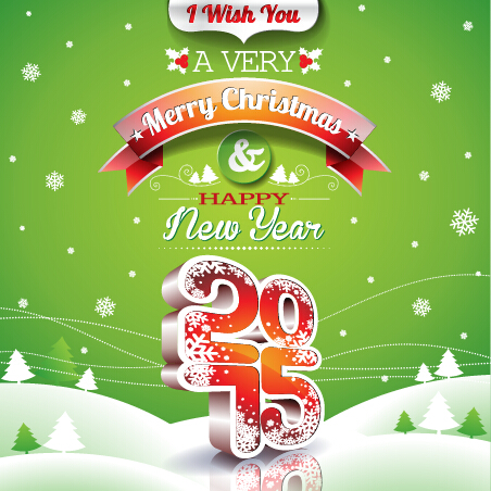 Happy new year with 2015 christmas green background