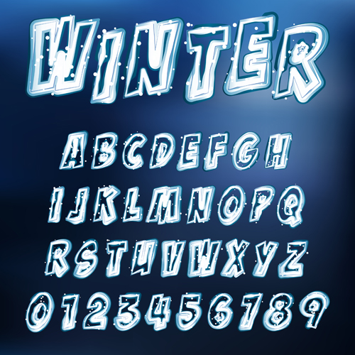 Ice alphabet and number vector material 03