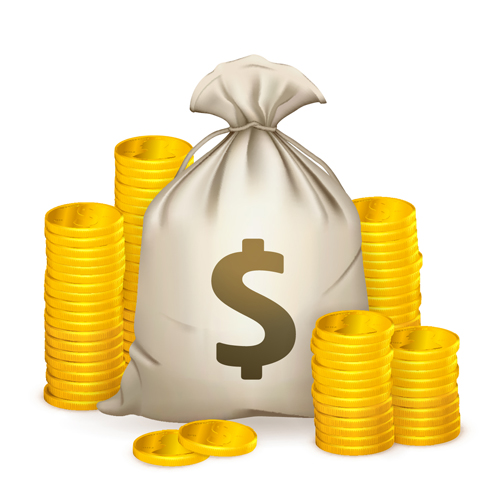 Sack with Money design vector graphics set 04