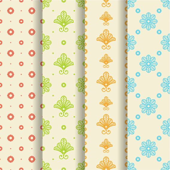 Ornaments floral pattern seamless set vector 05