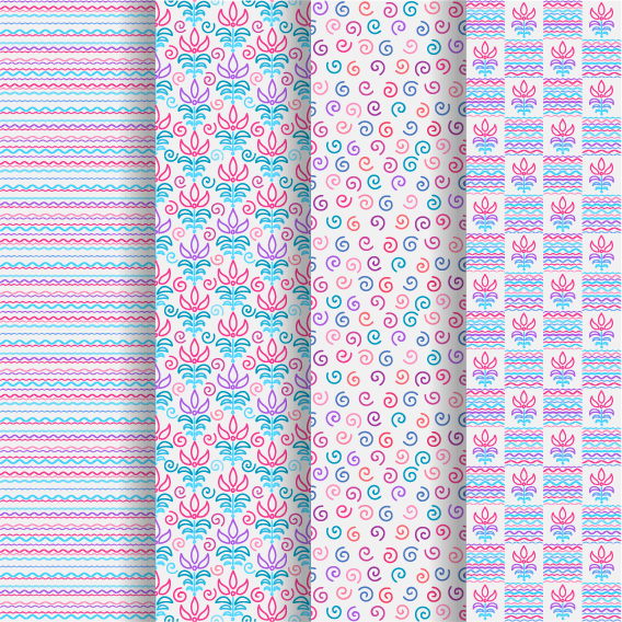 Ornaments floral pattern seamless set vector 14