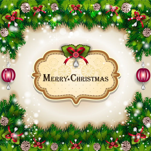 Pine needles frame christmas background 02