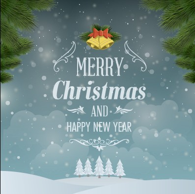 Pine needles with bell christmas background vector 01