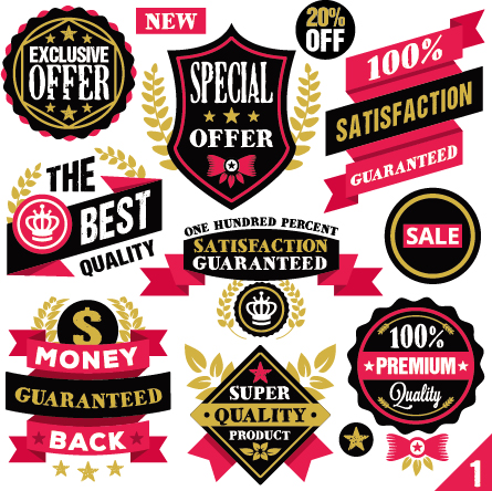 Premium quality ribbon labels with sticker vector material 01