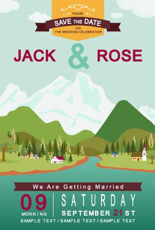 Romantic wedding invitation card creative vector 01