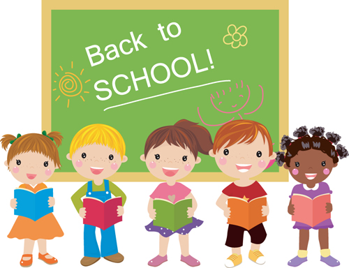 Set of Cute School children design vector material 02