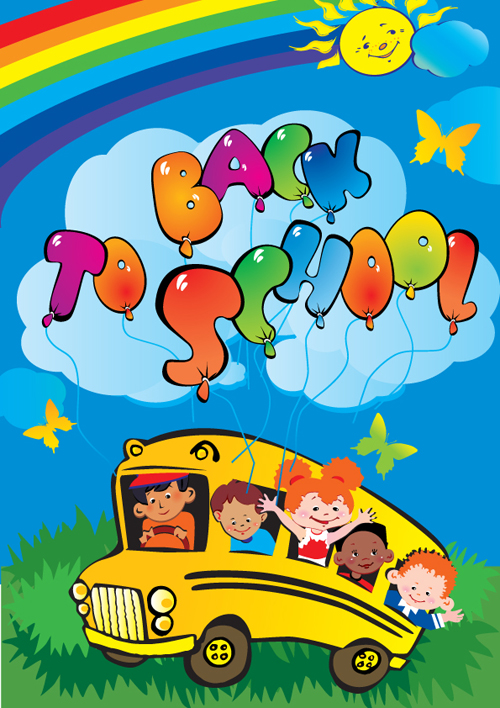 Set of Cute School children design vector material 03