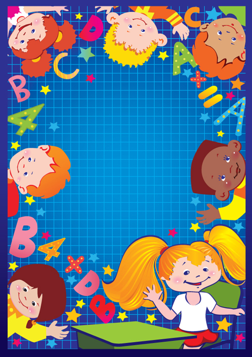 Set of Cute School children design vector material 04