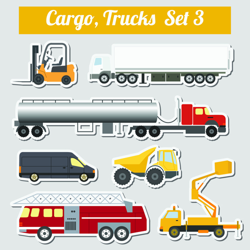 Set of transportation stickers vector material 05