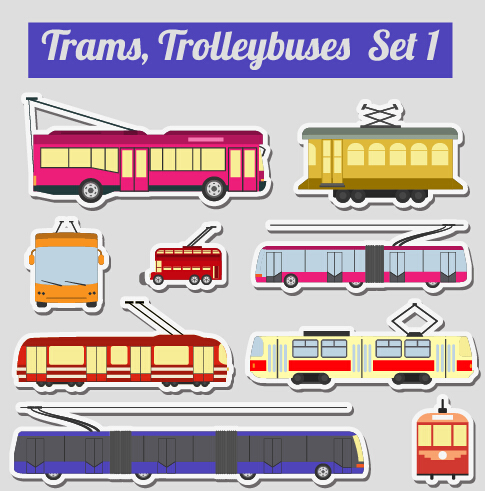 Set of transportation stickers vector material 13