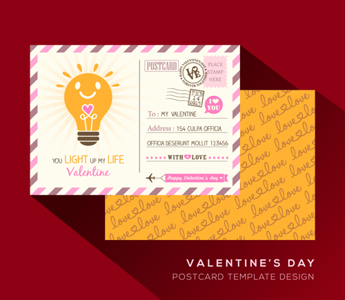 Valentine postcard template elegant design 01