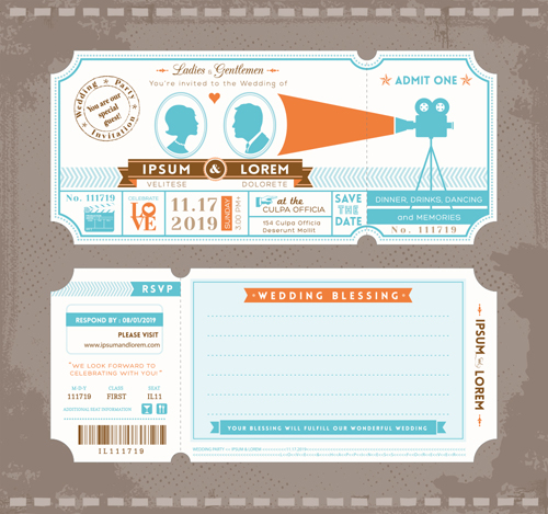 Wedding Invitation ticket template vector 02