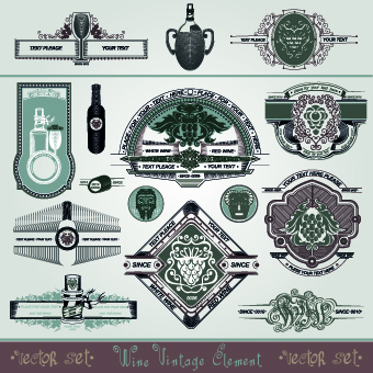 Vintage style wine design element vector 03