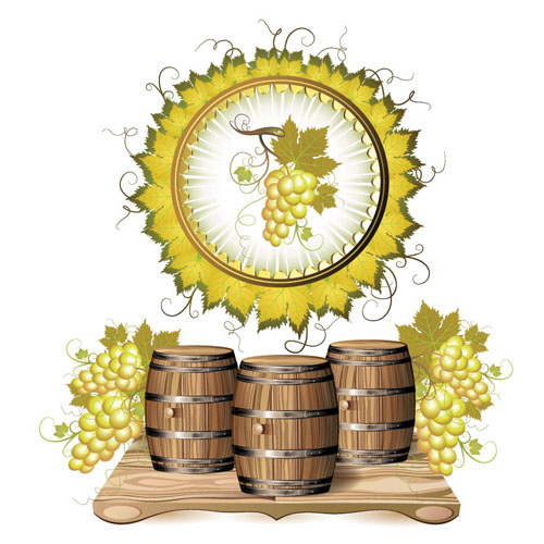 wine grapes barrels 