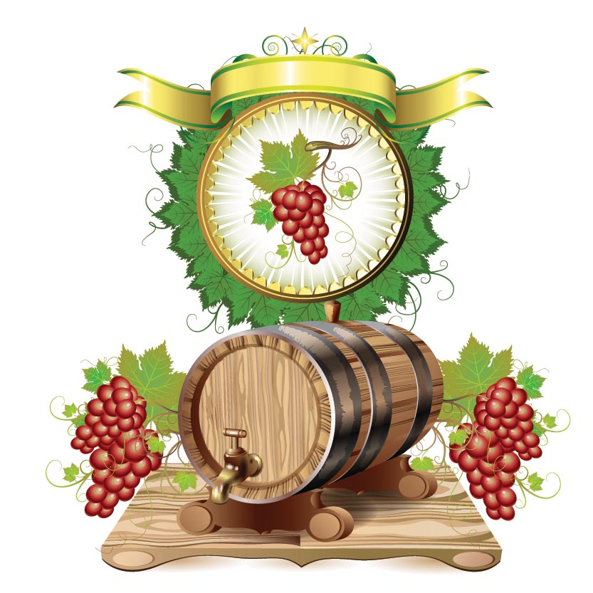 wine grapes barrels 