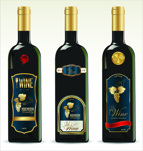 Wine bottle with labels vector 02
