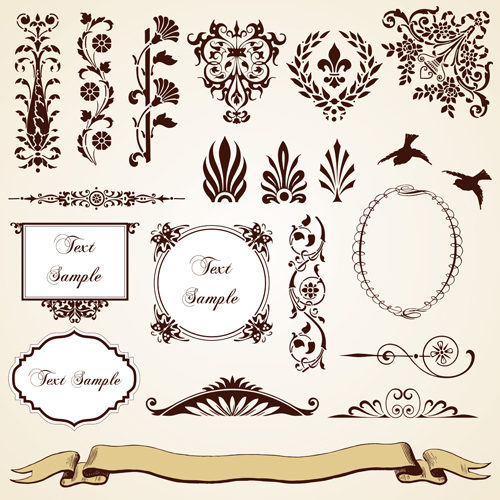 Vintage Royal ornaments design elements vector 02