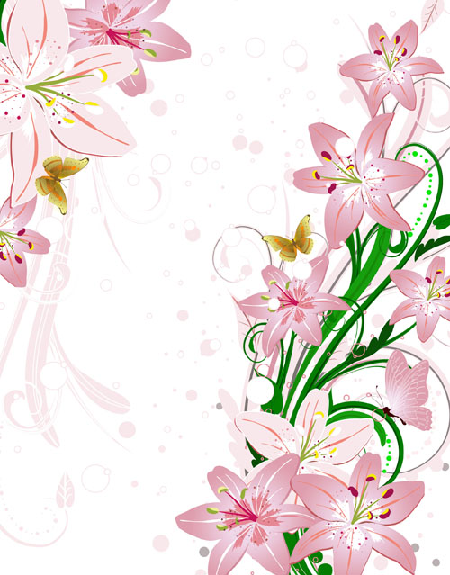 Set of with Flowers elements background vector 01