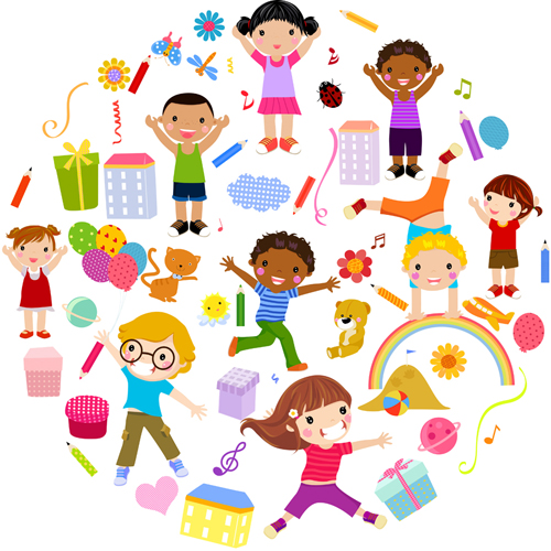 Playing children Cartoon vector set 04