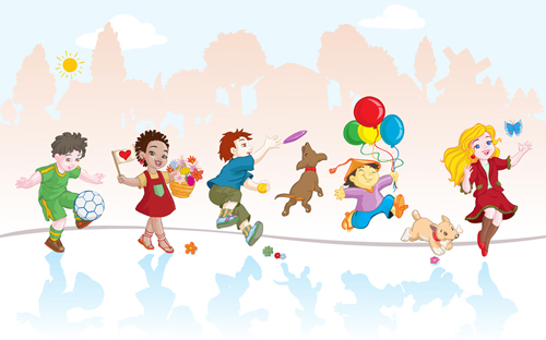 Playing children Cartoon vector set 05