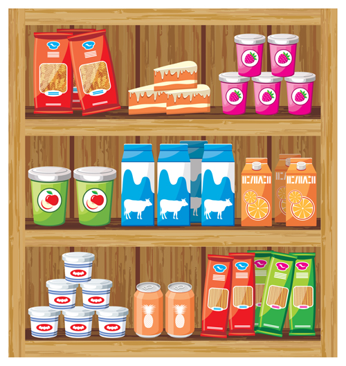 supermarket showcase and food vector set 21