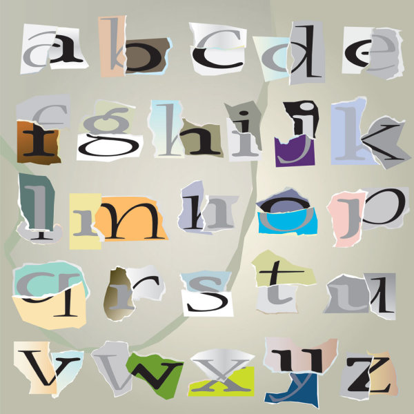 Tear paper font vector set 01