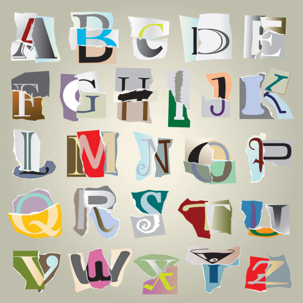 Tear paper font vector set 02
