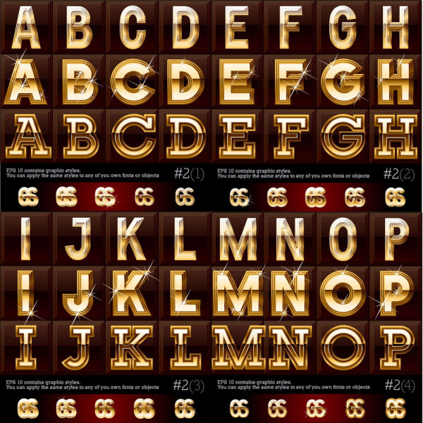 Gold color Letter & Digital vector 01