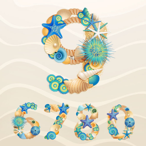 Set of marine life font on sand vector 02