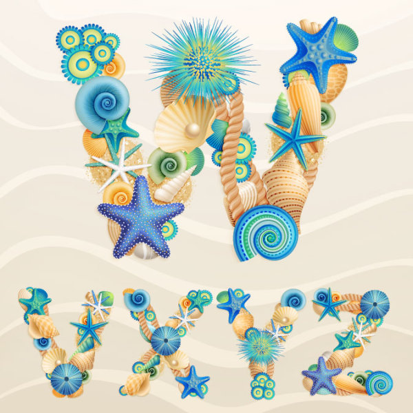 Set of marine life font on sand vector 04