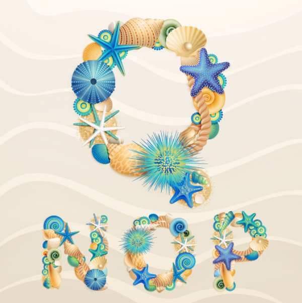 Set of marine life font on sand vector 05