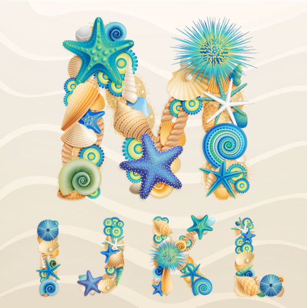 Set of marine life font on sand vector 06