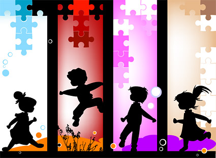 vector puzzle plant happy children\'s silhouette EPS format bubble 