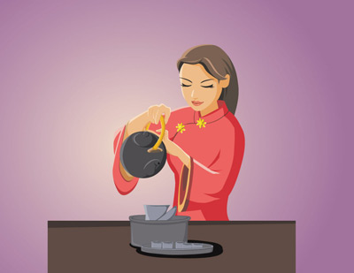 Pour the tea for female vector