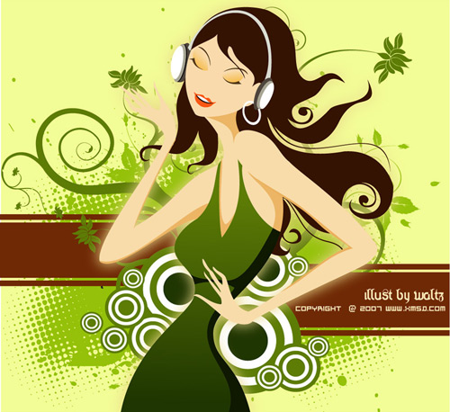 Listen to music girl vector